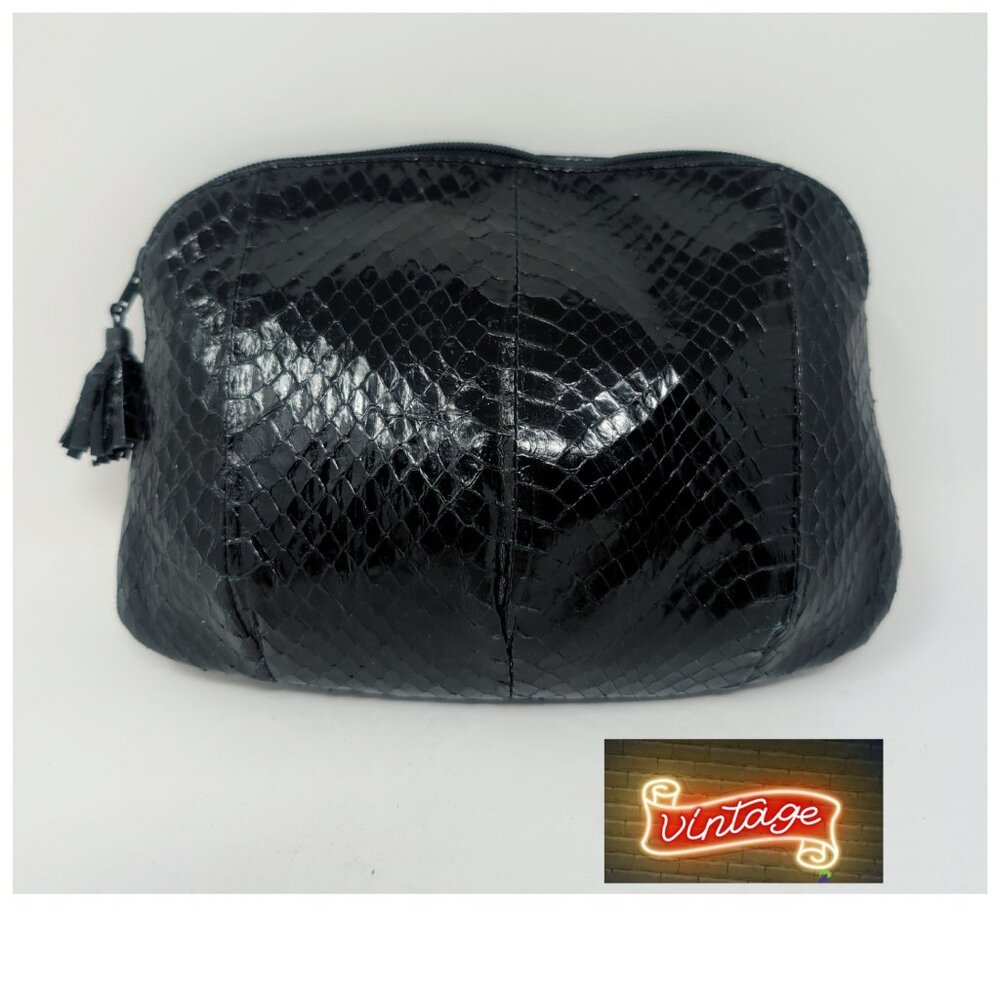Vintage Venizia Black Snake Cosmetic Make Up Bag